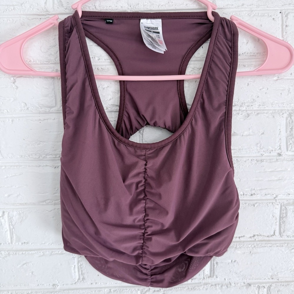 Gymshark Open Back Ruched‎ Front Sports Bra Size Medium Burgundy